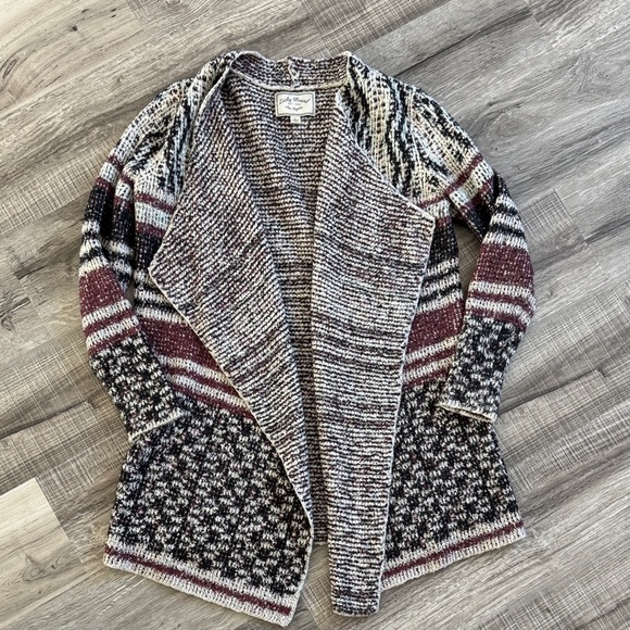 Lucky Brand Sweaters - Lucky Brand Burgundy and Cream Knit Cardigan